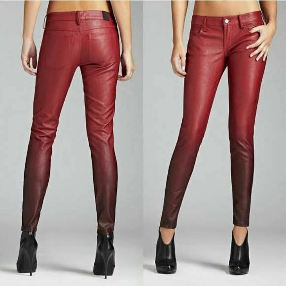 GUESS Faux Leather Kate Skinny Daring Red Pants 29